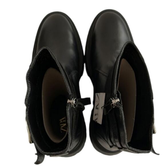 Zara Buckled Moto Goth Streetwear Lug SOLE Contemporary Boots Size 37 US 6.5 - Picture 10 of 16